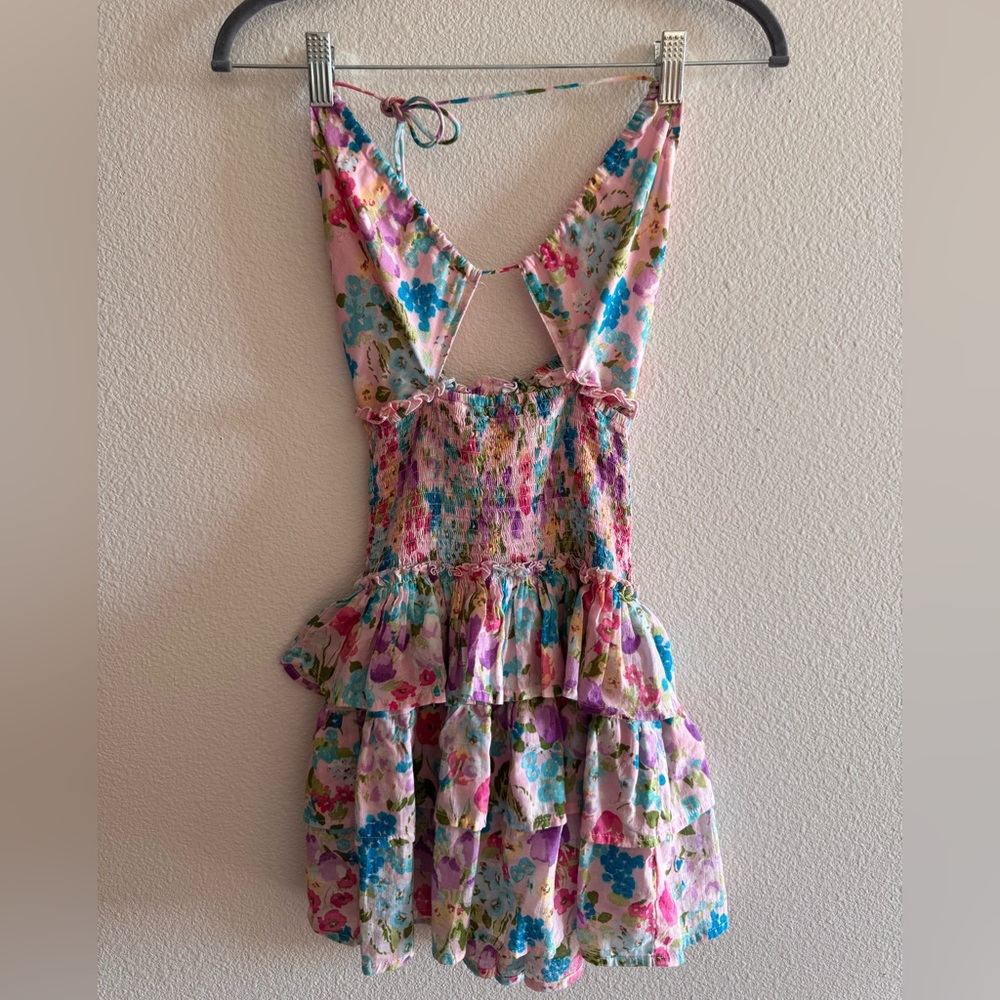 Floral Mini Dress in Pink and Blue fits xxs/ xs